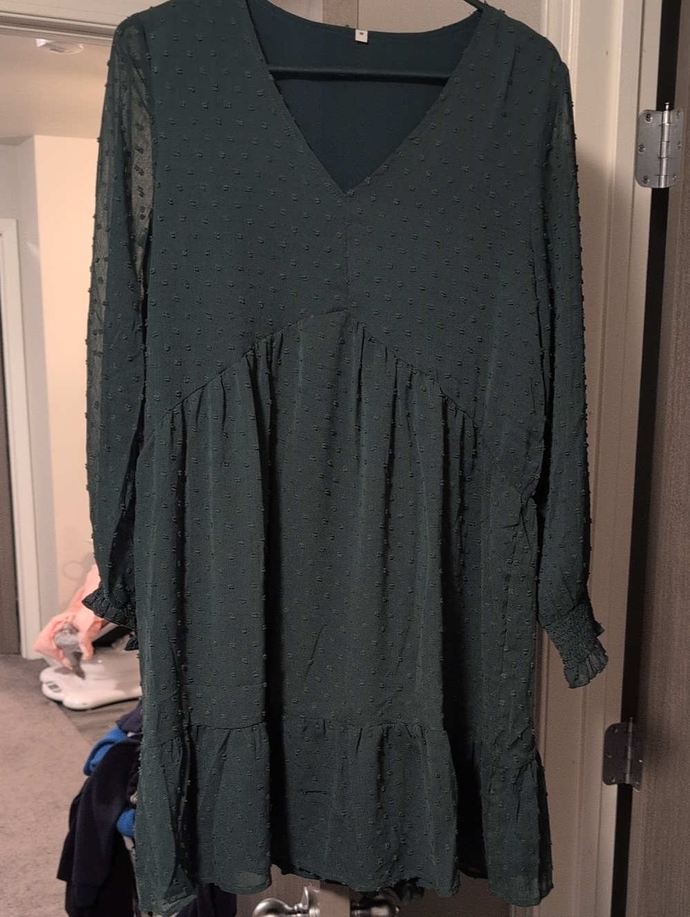 Amazon Dark Teal Textured V-Neck Long Sleeve Dress